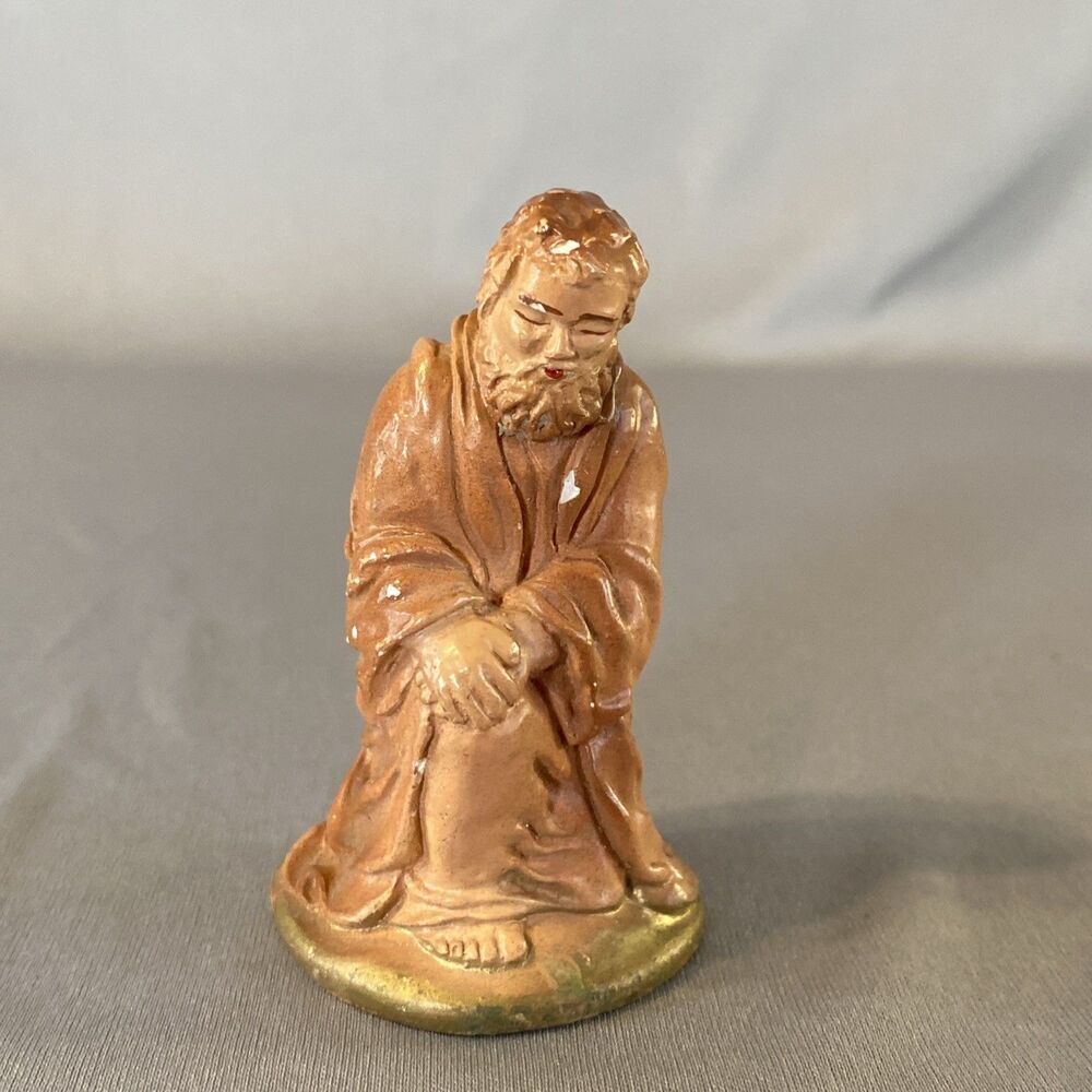 Vintage Christmas Nativity Figure Creche Kneeling Joseph Figurine 3" Handpainted